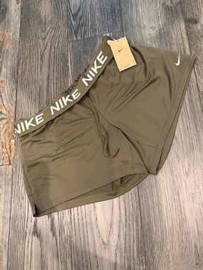 Nike Olive Green Women’s Athletic Shorts with Logo Waistband